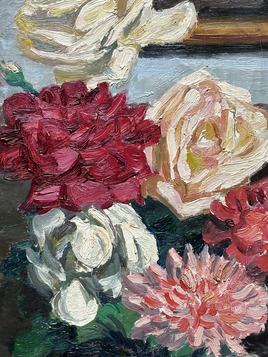 Marius de Buzon Tableau Orientaliste  bouquet de fleur Miroir salon Alger intérieur 1930-photo-4