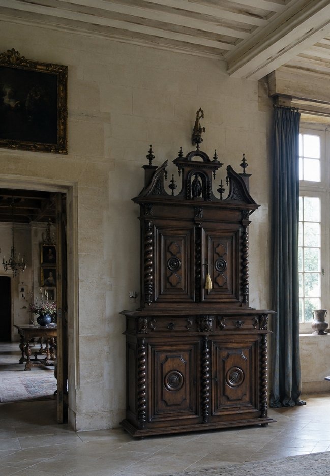 Buffet Louis XIII en Noyer grotesque bois sculpté Art Populaire 17 ème décor de Château   -photo-2