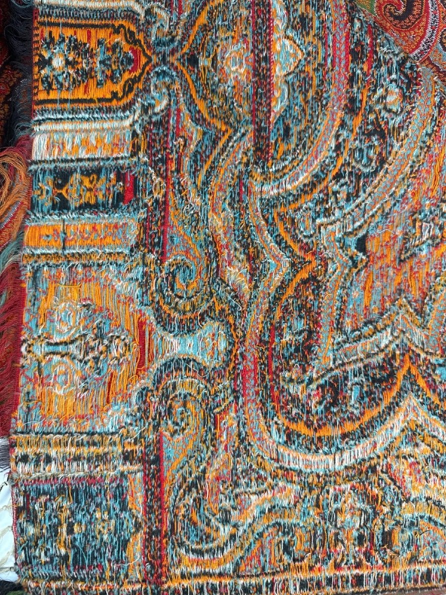 Grand châle en cachemire du 19e. Lyon Paris jacquard textile  carré 180 cm décor textile tissu-photo-1