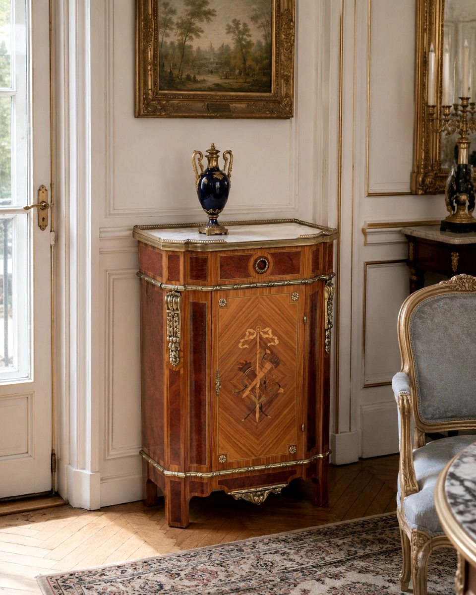 Louis XVI-style Console Table With Gilded Bronze And Marble Inlay-photo-2