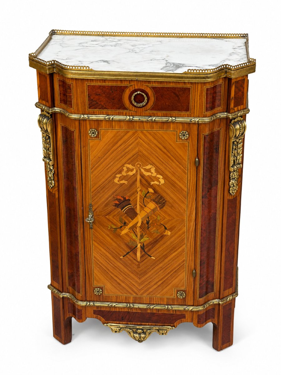 Louis XVI-style Console Table With Gilded Bronze And Marble Inlay-photo-3