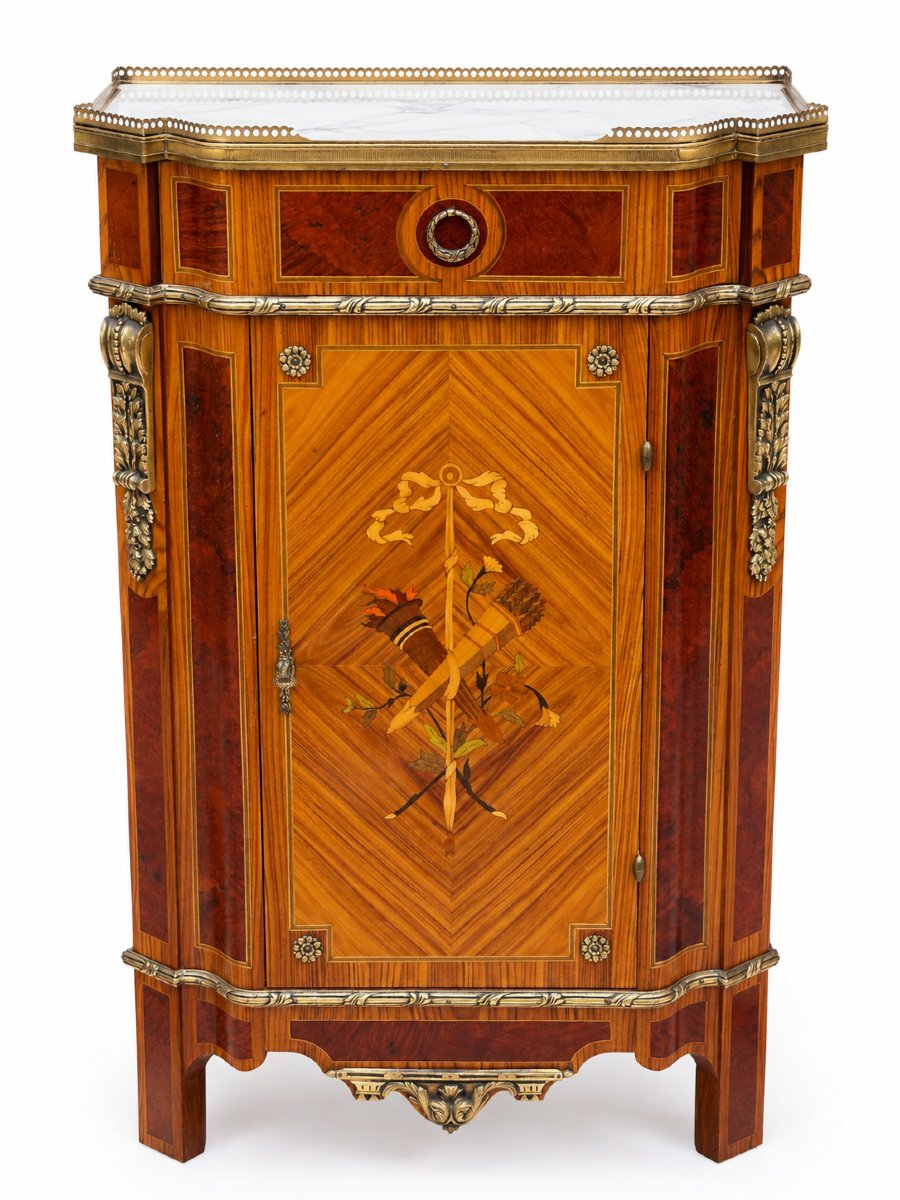 Louis XVI-style Console Table With Gilded Bronze And Marble Inlay