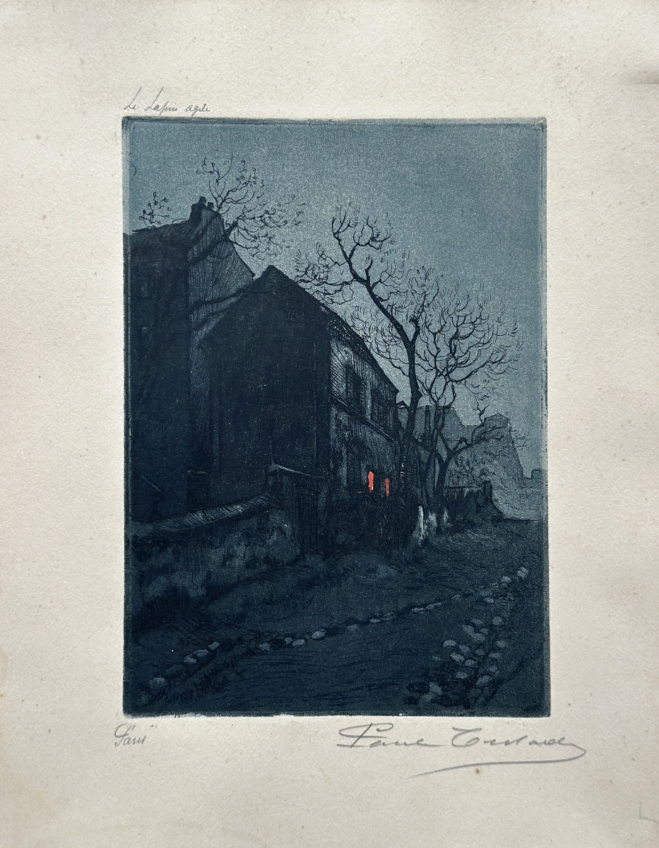 Gen Paul Paris Montmartre paysage cabaret Le Lapin Agile la nuit Bleue gravure -photo-2
