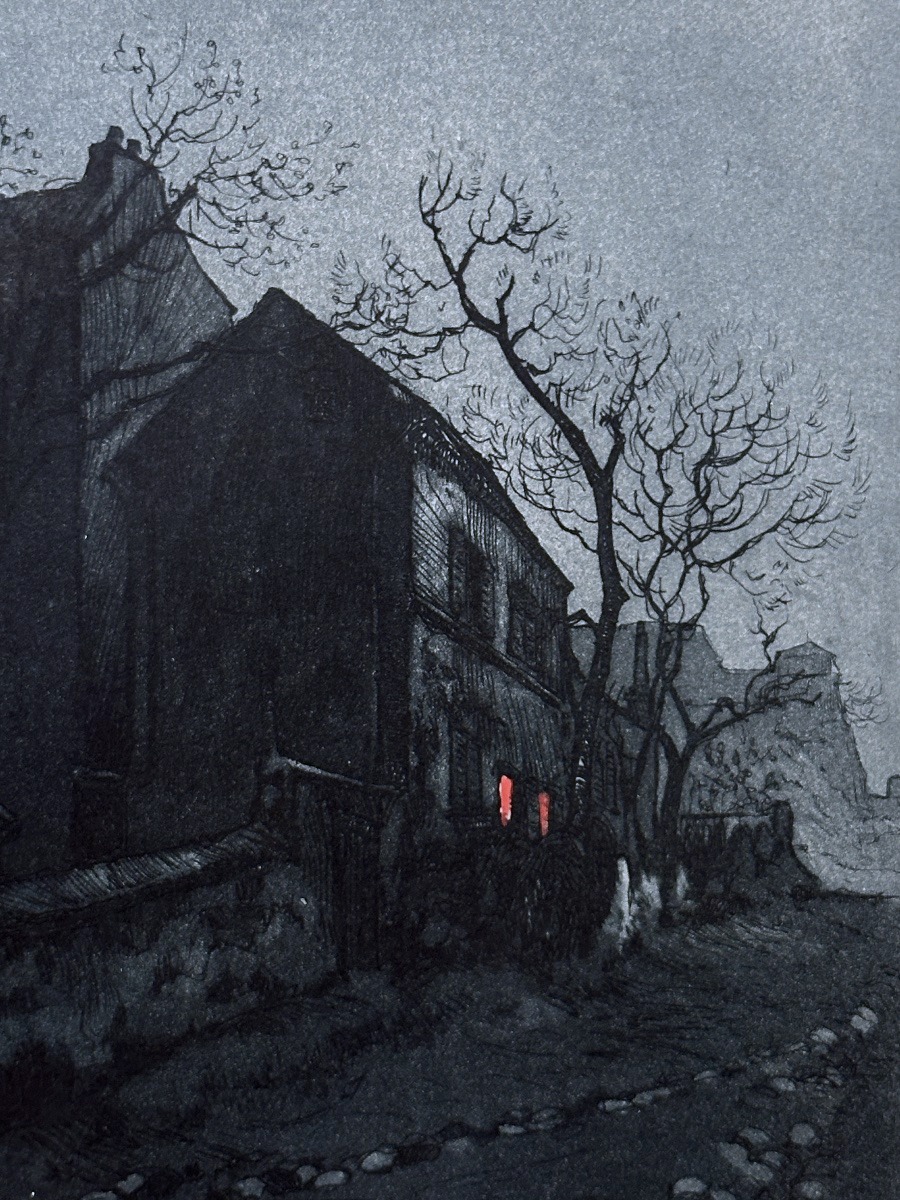 Gen Paul Paris Montmartre paysage cabaret Le Lapin Agile la nuit Bleue gravure -photo-4