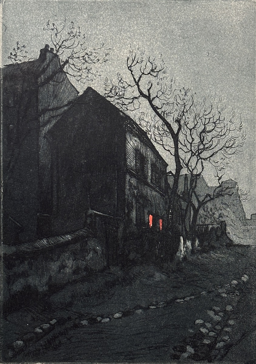 Gen Paul Paris Montmartre paysage cabaret Le Lapin Agile la nuit Bleue gravure -photo-1
