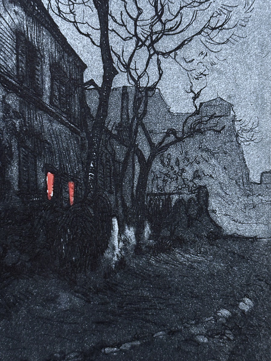 Gen Paul Paris Montmartre paysage cabaret Le Lapin Agile la nuit Bleue gravure -photo-2