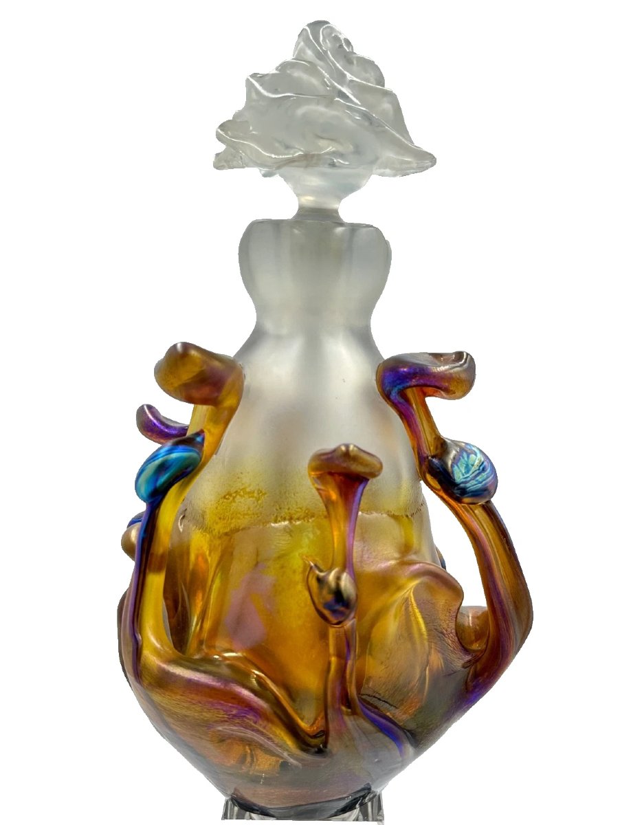 Raymond Branlé  Antique Vase, Vintage-style Bottle, Biot Master Glassmaker, Orange-photo-2