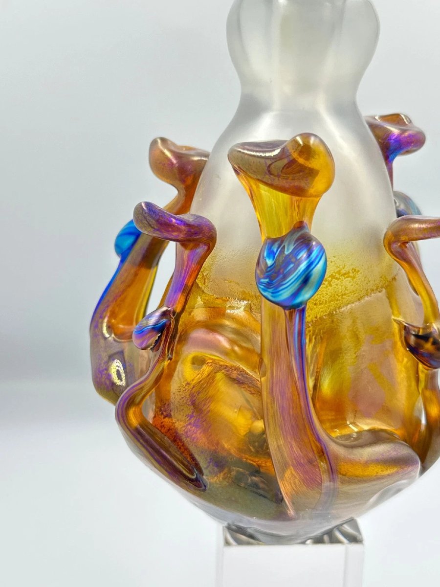 Raymond Branlé  Antique Vase, Vintage-style Bottle, Biot Master Glassmaker, Orange-photo-3