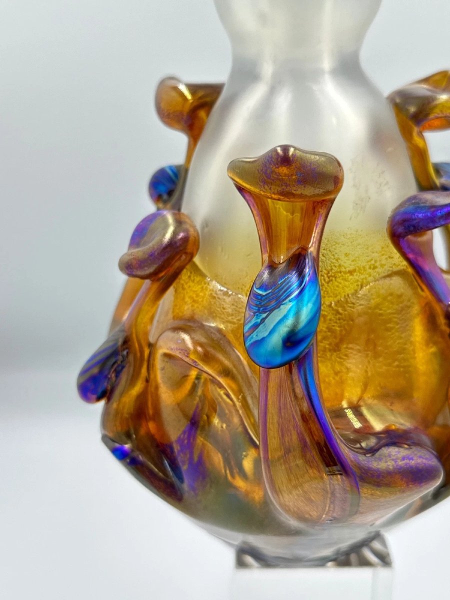 Raymond Branlé  Antique Vase, Vintage-style Bottle, Biot Master Glassmaker, Orange-photo-4