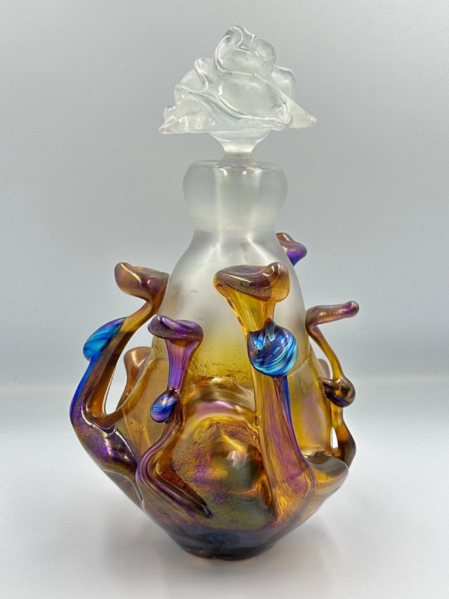 Raymond Branlé  Antique Vase, Vintage-style Bottle, Biot Master Glassmaker, Orange-photo-5