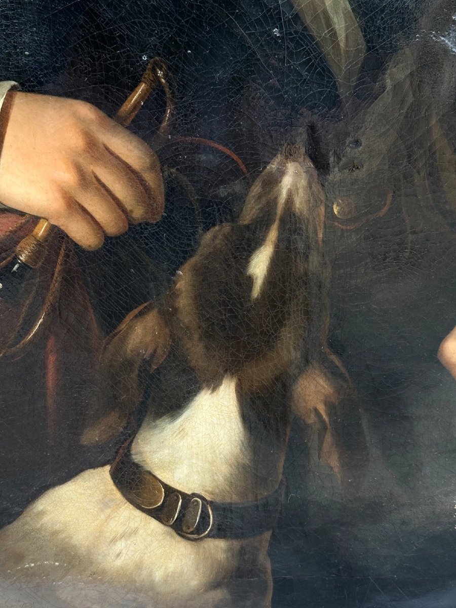 Ernestine Cabart, Portrait Of A Young Dandy And His Dog, Romantic School, 1848 -photo-4