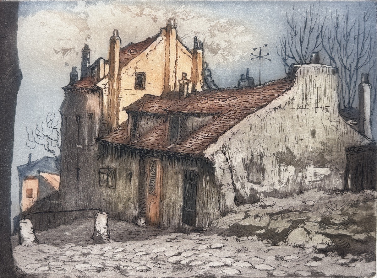 Gen Paul Paris Montmartre paysage la Maison Mimi pinson Alfred de Musset gravure aquatinte