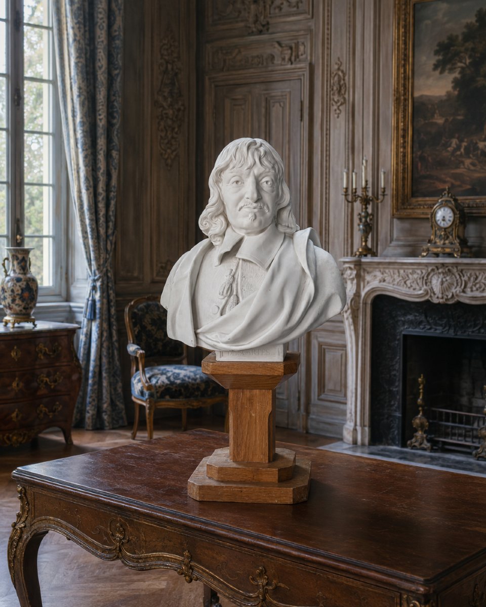Buste en porcelaine de Sèvres portrait buste Philippe Descartes philosophe Marbre-photo-4