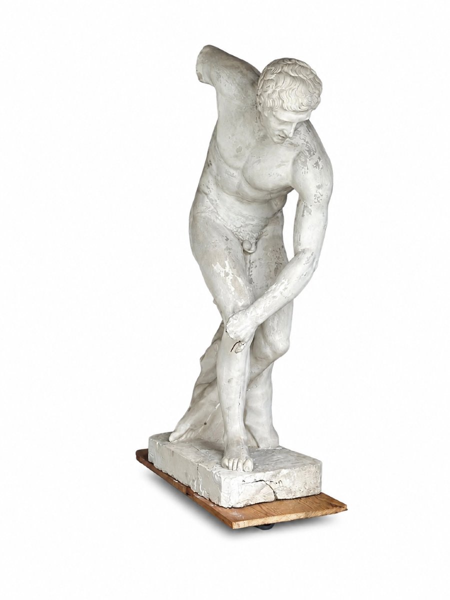 Large  Studio Plaster Cast  Greek "discobolus"  Antique Decorative Sculpture, 155 Cm, 19th-century Olympic Games -photo-4