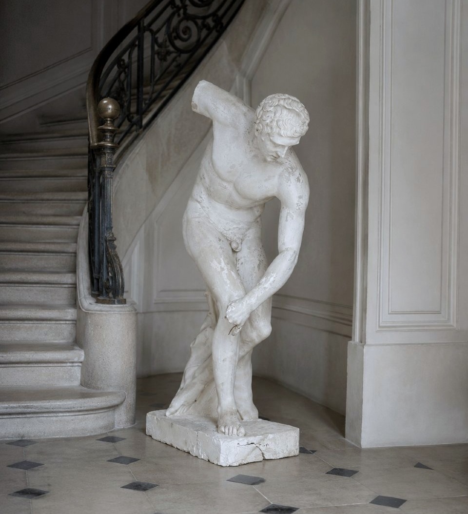 Large  Studio Plaster Cast  Greek "discobolus"  Antique Decorative Sculpture, 155 Cm, 19th-century Olympic Games -photo-2
