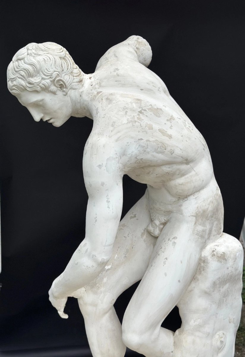 Large  Studio Plaster Cast  Greek "discobolus"  Antique Decorative Sculpture, 155 Cm, 19th-century Olympic Games -photo-2