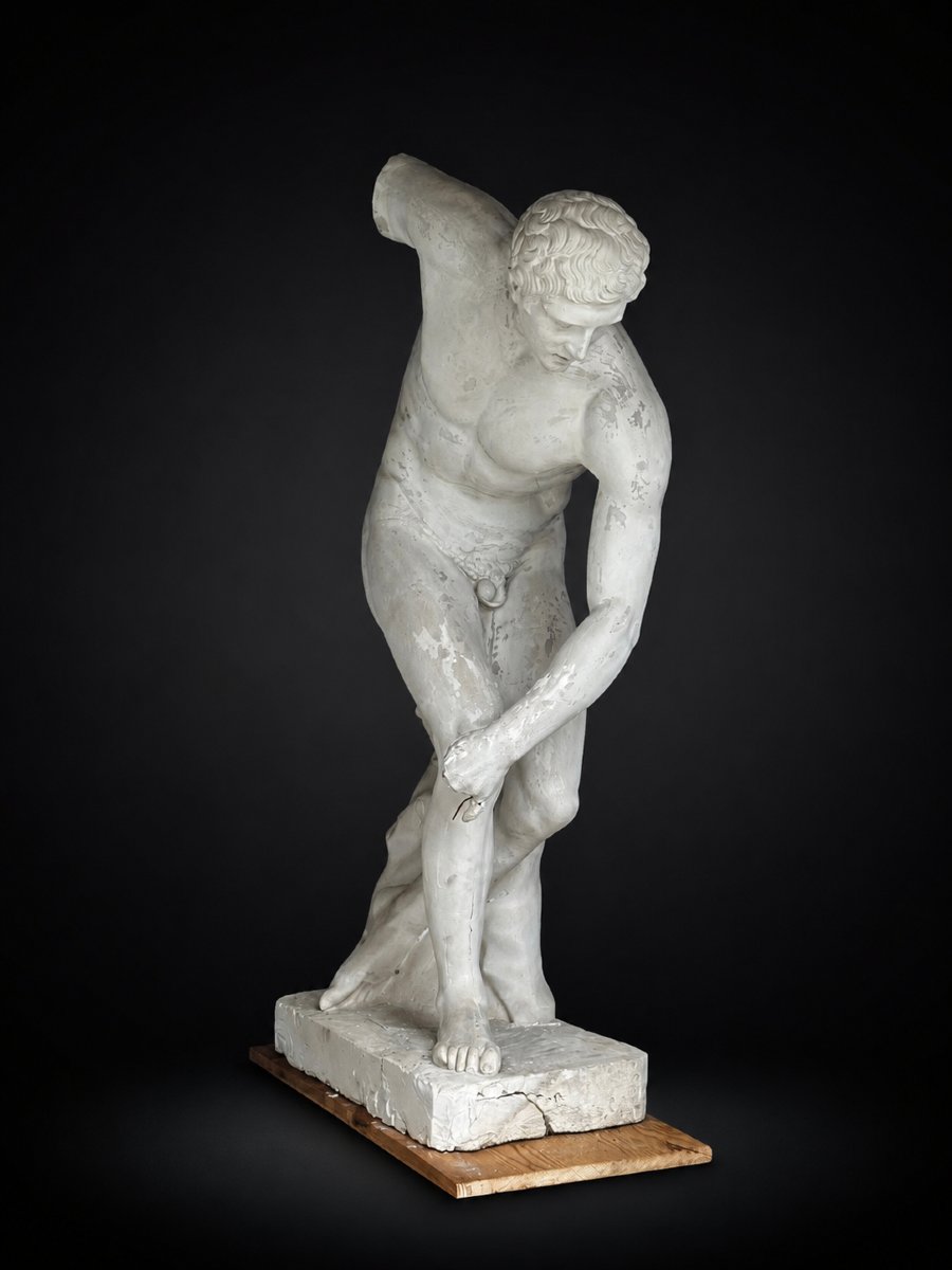 Large  Studio Plaster Cast  Greek "discobolus"  Antique Decorative Sculpture, 155 Cm, 19th-century Olympic Games -photo-4