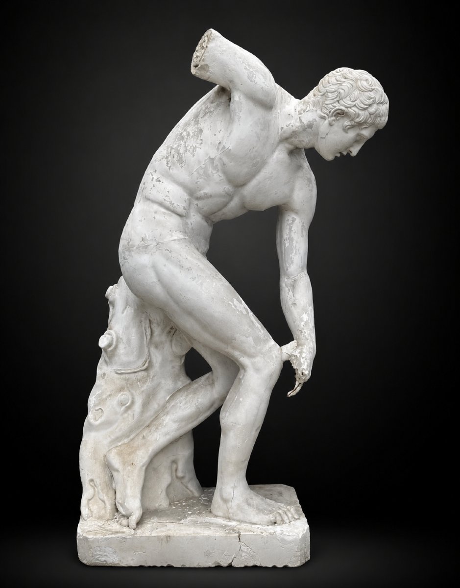 Large  Studio Plaster Cast  Greek "discobolus"  Antique Decorative Sculpture, 155 Cm, 19th-century Olympic Games 
