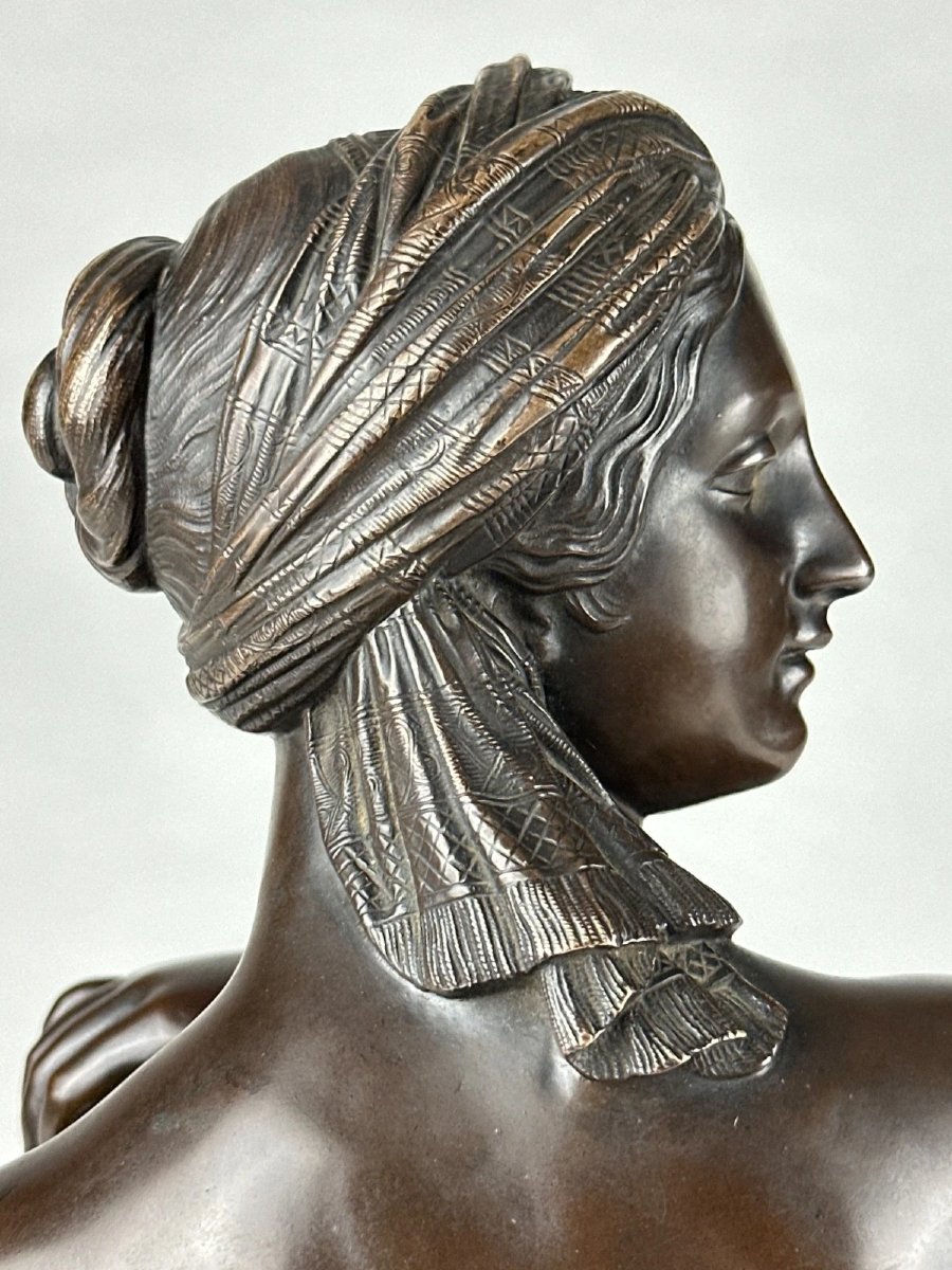 James Pradier, Bronze Portrait Of A Woman, *nude Odalisque With A Turban*, Marble, 19th Century -photo-2