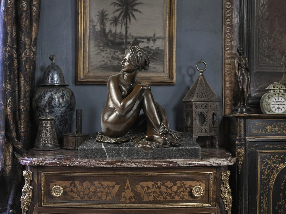 James Pradier, Bronze Portrait Of A Woman, *nude Odalisque With A Turban*, Marble, 19th Century -photo-3