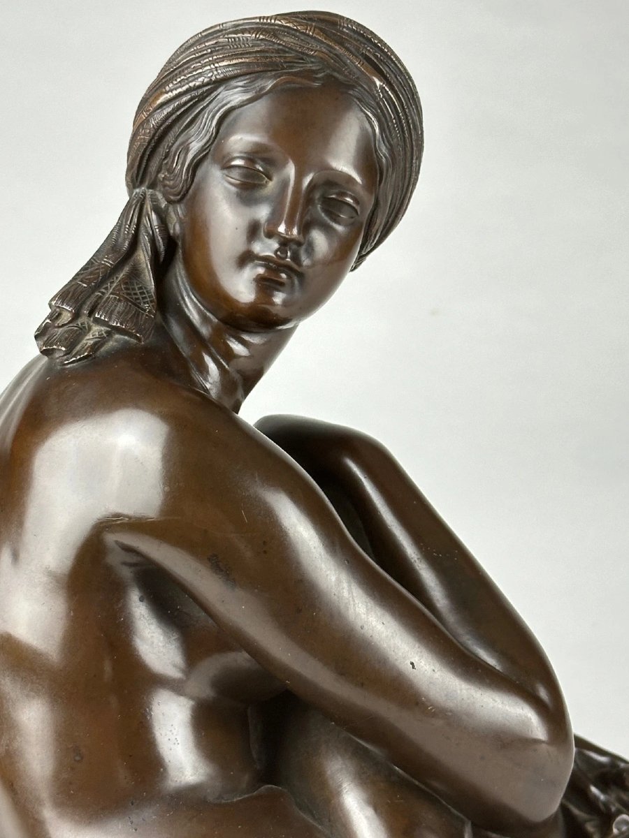 James Pradier, Bronze Portrait Of A Woman, *nude Odalisque With A Turban*, Marble, 19th Century -photo-4
