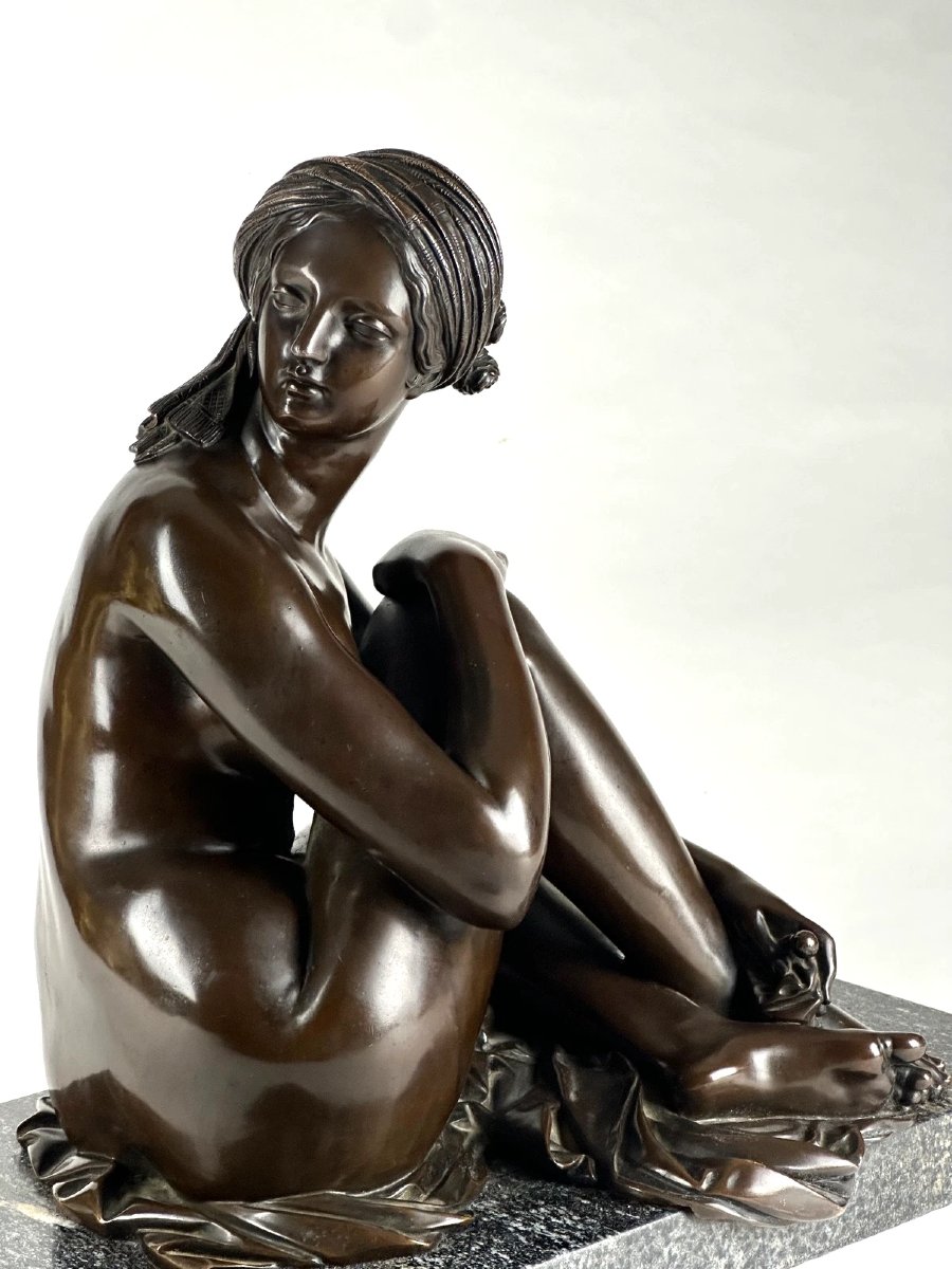 James Pradier, Bronze Portrait Of A Woman, *nude Odalisque With A Turban*, Marble, 19th Century -photo-1