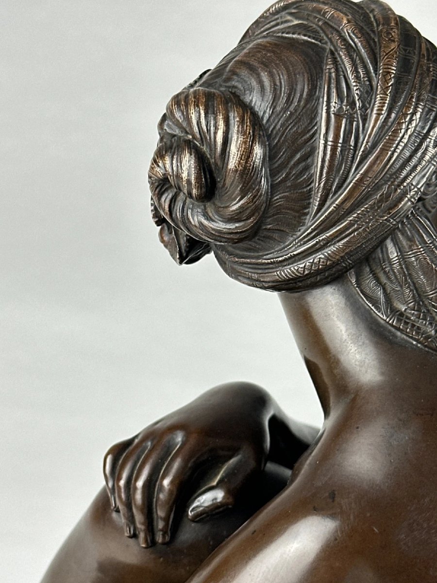 James Pradier, Bronze Portrait Of A Woman, *nude Odalisque With A Turban*, Marble, 19th Century -photo-2
