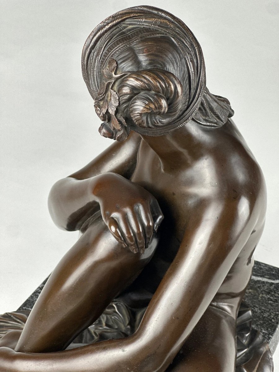 James Pradier, Bronze Portrait Of A Woman, *nude Odalisque With A Turban*, Marble, 19th Century -photo-3