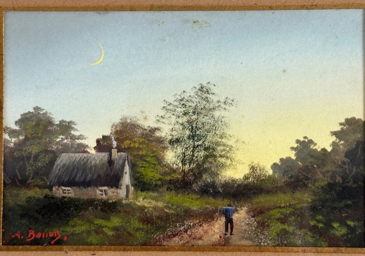  Aristide Benon  Tableau paysage animée 19ème Châtellerault Vienne Lune x 6-photo-4