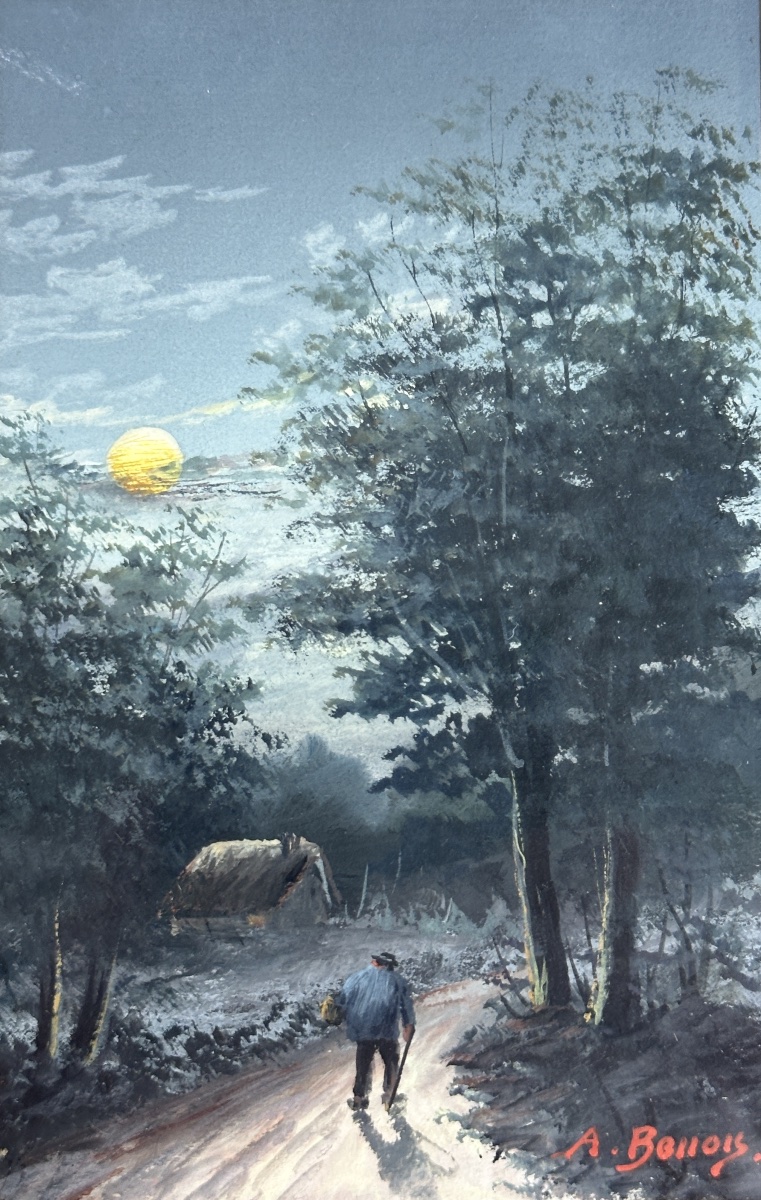  Aristide Benon  Tableau paysage animée 19ème Châtellerault Vienne Lune x 6-photo-2