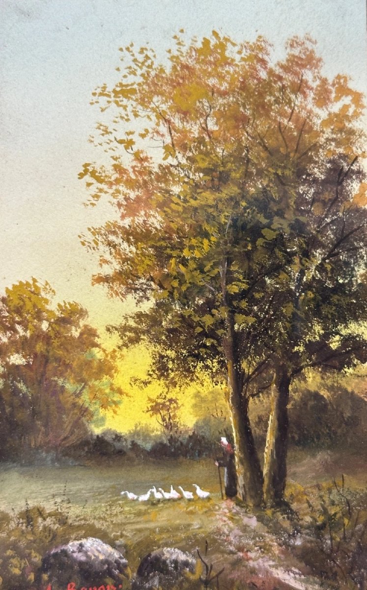  Aristide Benon  Tableau paysage animée 19ème Châtellerault Vienne Lune x 6-photo-2