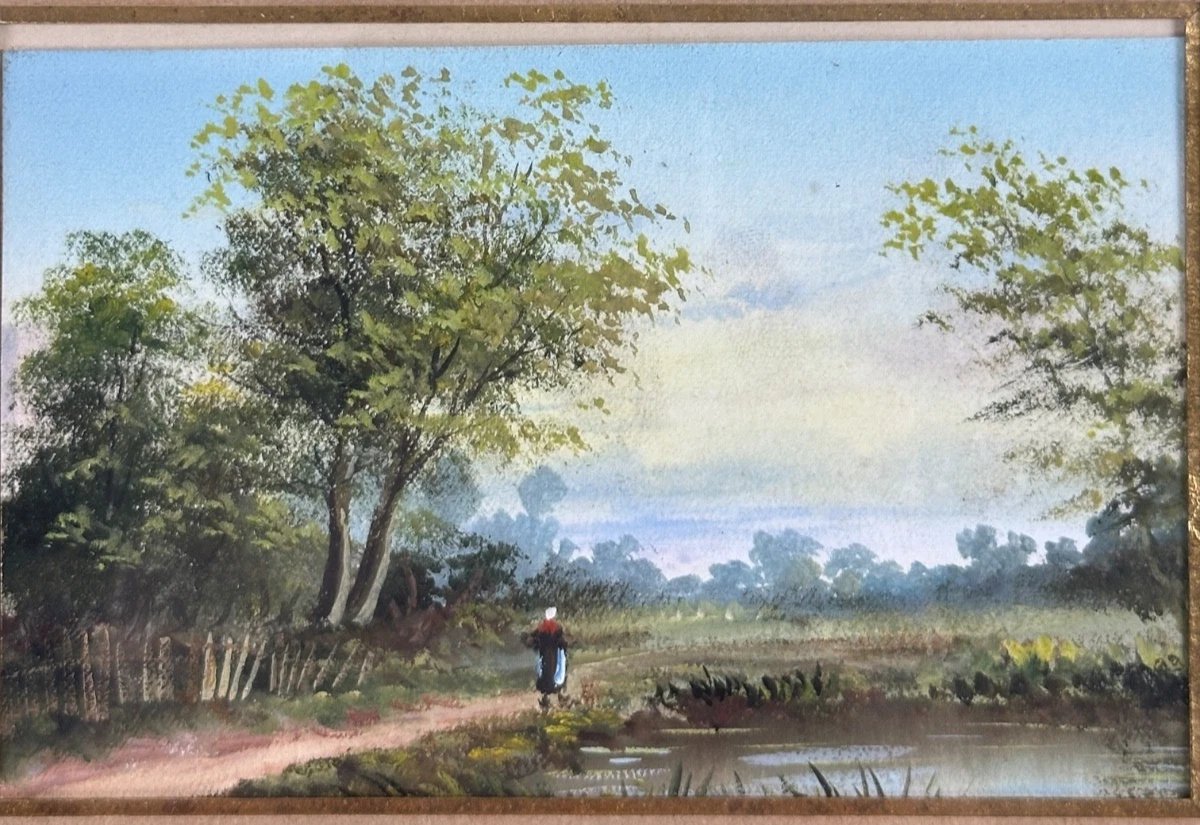  Aristide Benon  Tableau paysage animée 19ème Châtellerault Vienne Lune x 6-photo-4
