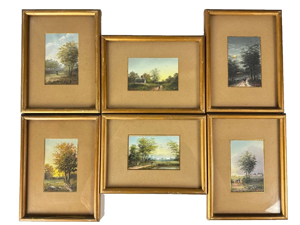  Aristide Benon  Tableau paysage animée 19ème Châtellerault Vienne Lune x 6