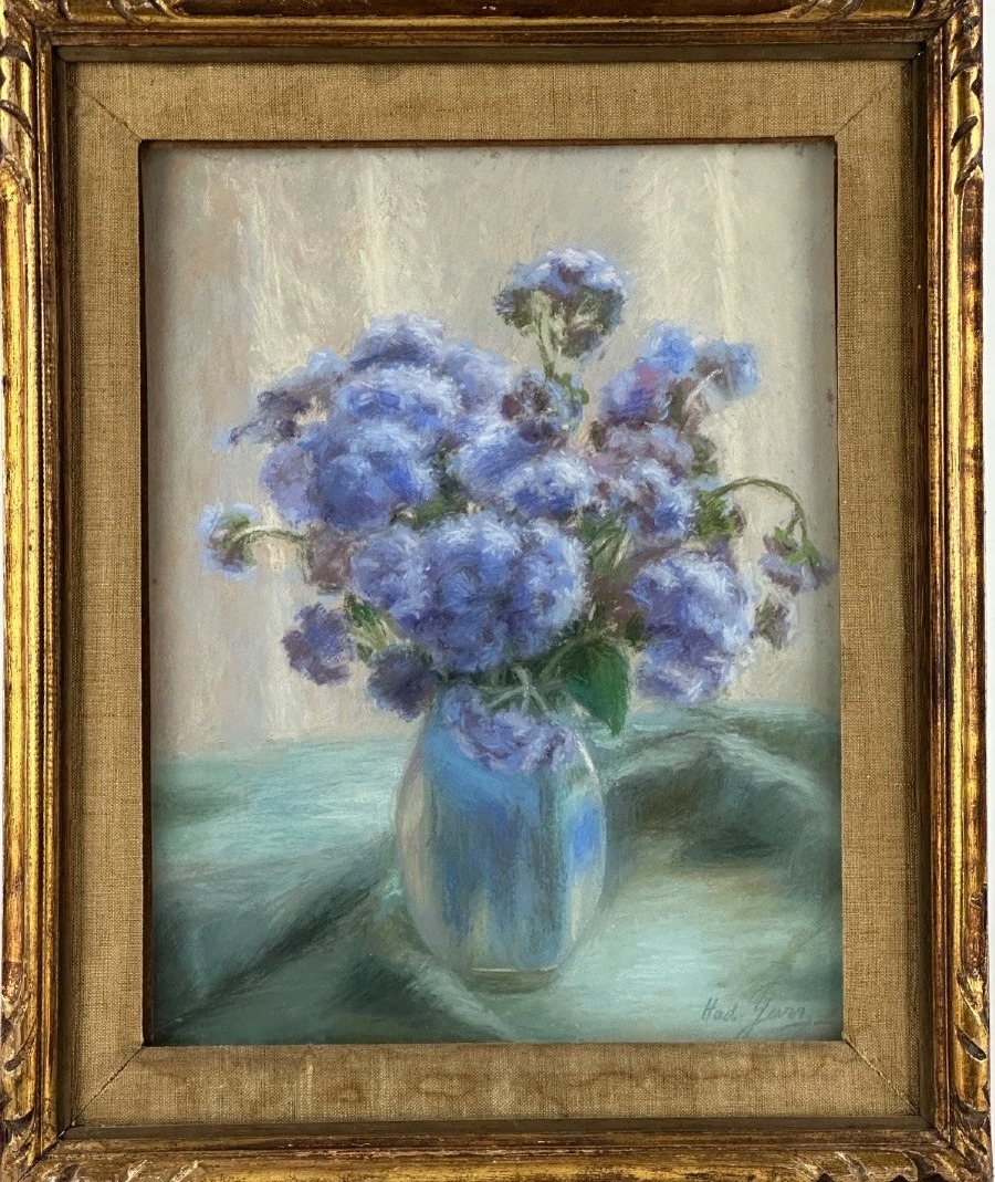 Hadrienne Yarz tableau  bouquet d hortensias bleu pays basque pastel 1930