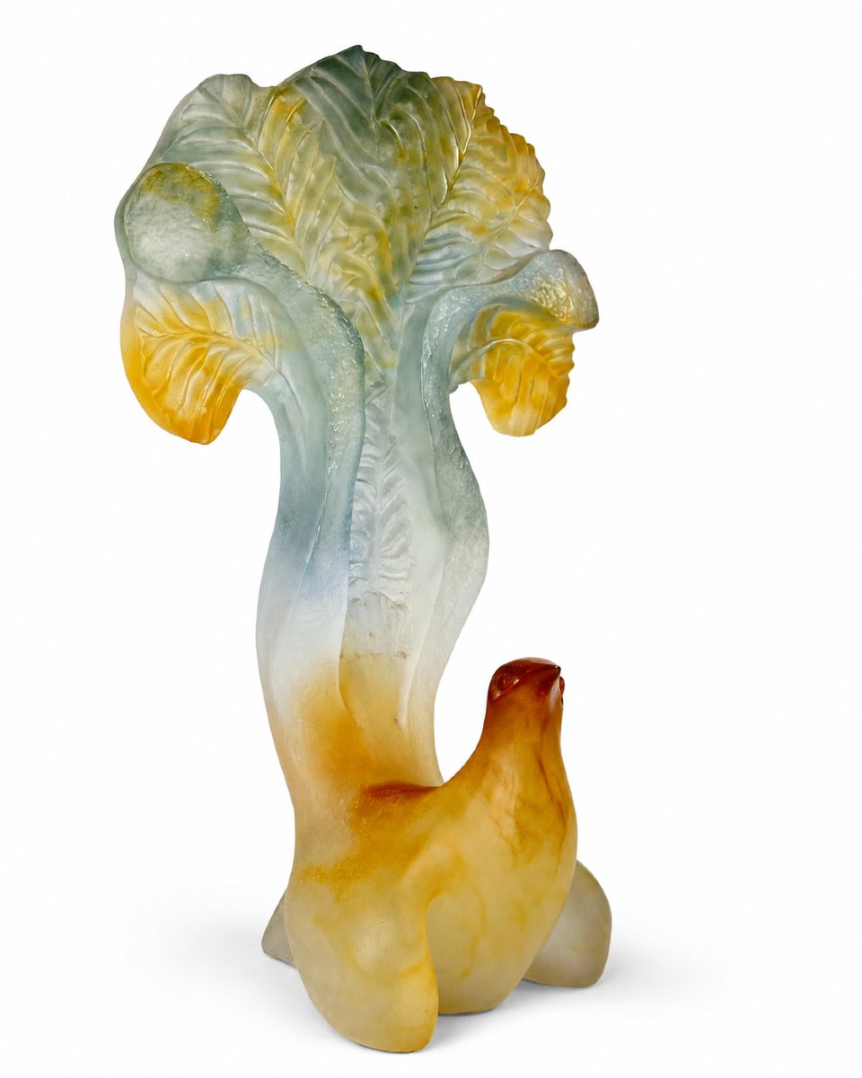 Importante sculpture animalière pâte de verre Daum France L’Oiseau lyre Claude Lhoste -photo-2