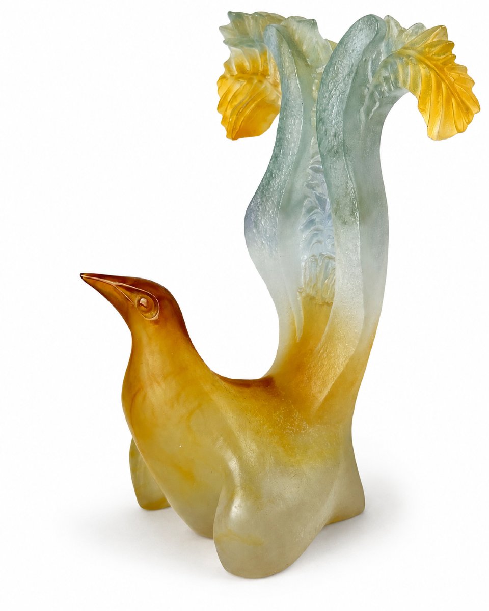 Importante sculpture animalière pâte de verre Daum France L’Oiseau lyre Claude Lhoste -photo-3