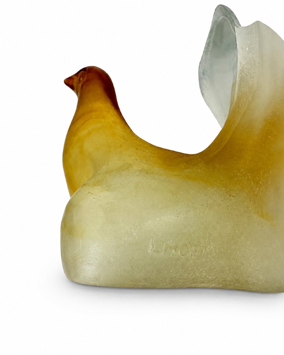 Grande sculpture animalière pâte de verre Daum France L’Oiseau lyre Claude Lhoste -photo-1