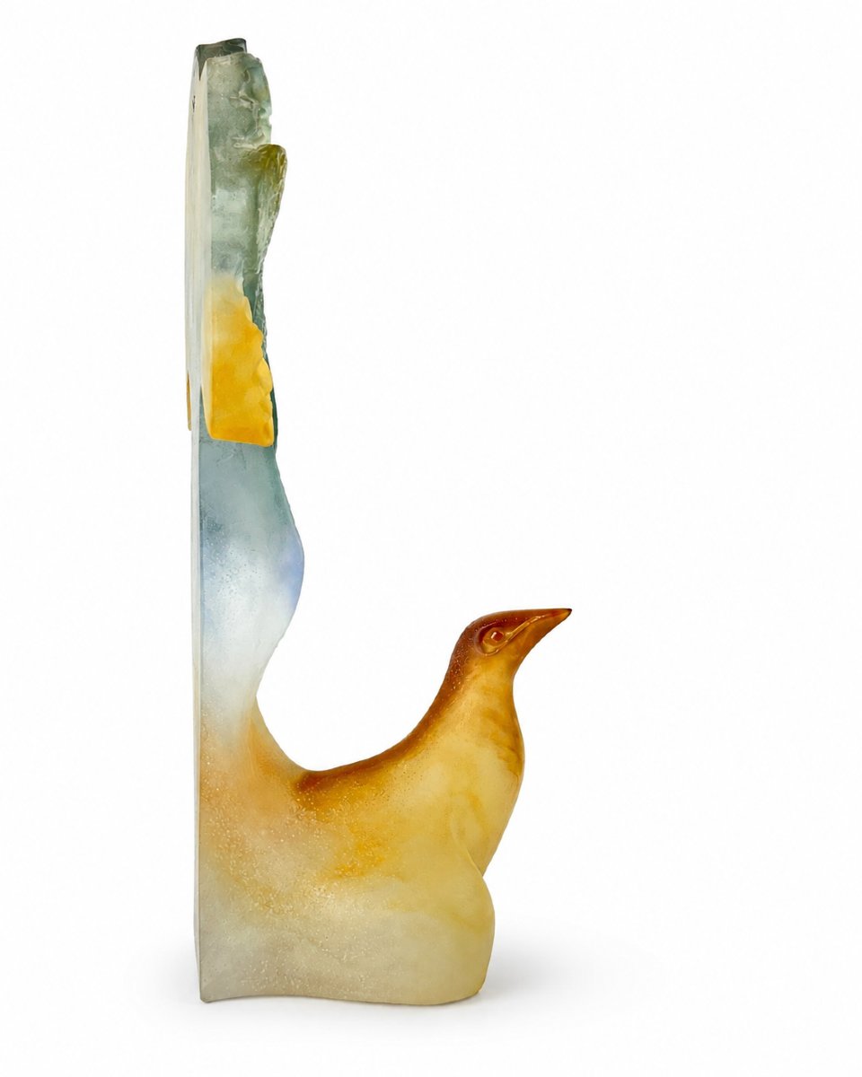Grande sculpture animalière pâte de verre Daum France L’Oiseau lyre Claude Lhoste -photo-2