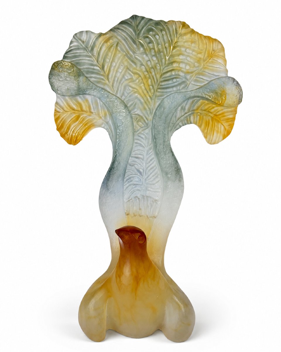 Grande sculpture animalière pâte de verre Daum France L’Oiseau lyre Claude Lhoste -photo-3