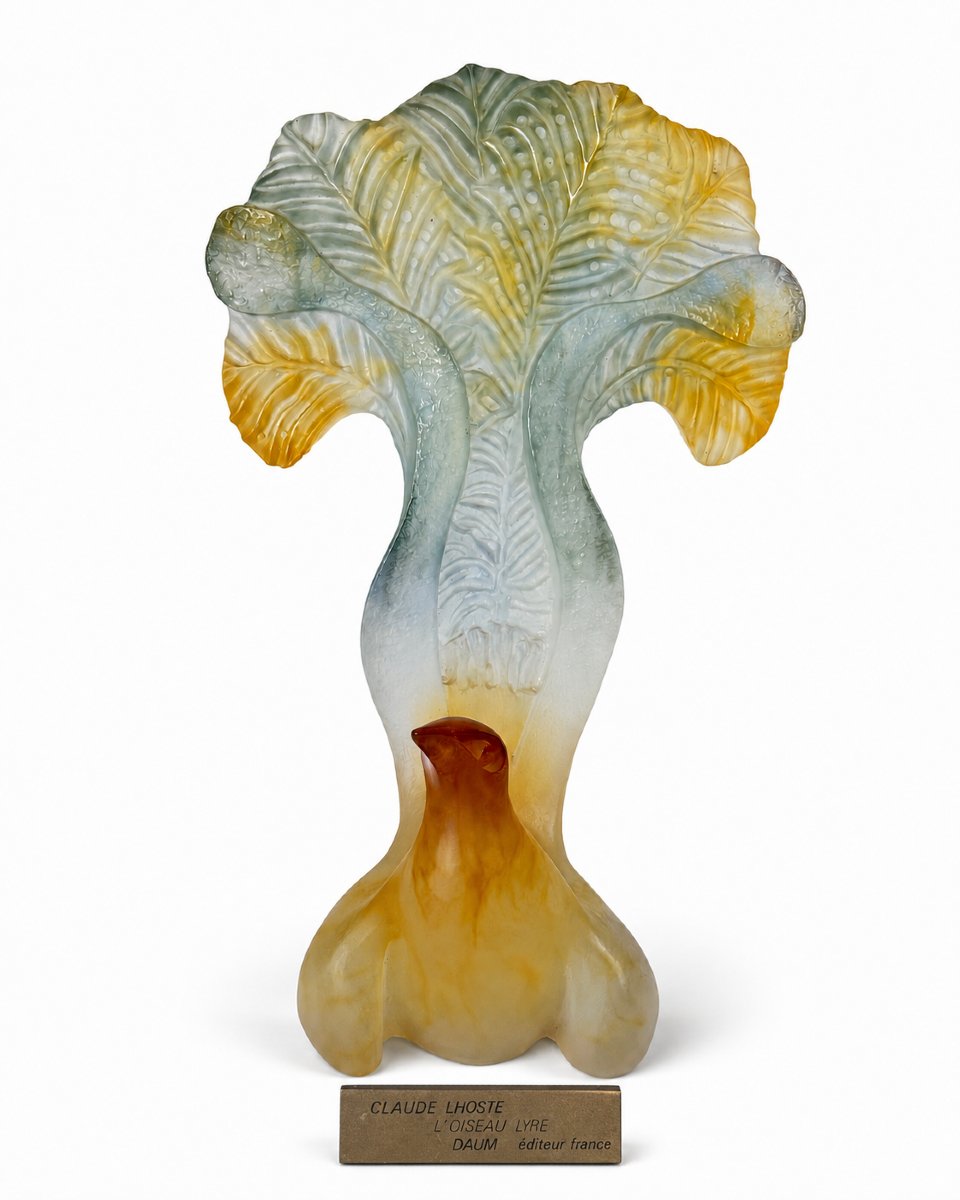 Importante sculpture animalière pâte de verre Daum France L’Oiseau lyre Claude Lhoste 