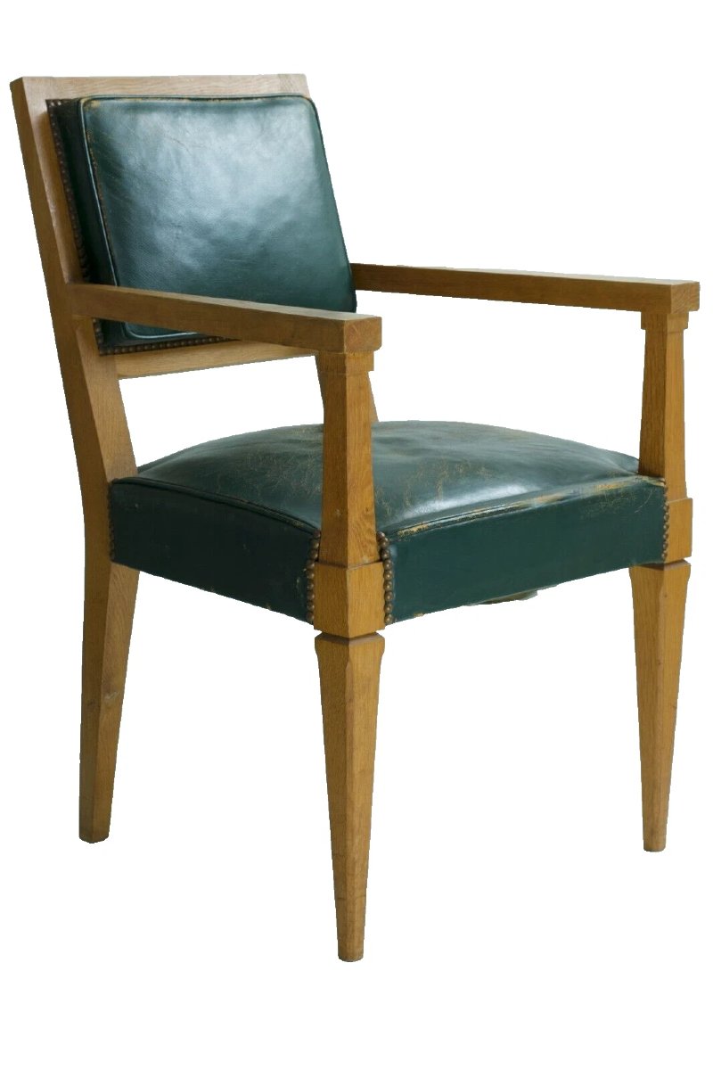 Paire de fauteuils français moderne  cuir 1940-1950, dans le goût d’André Arbus -photo-3