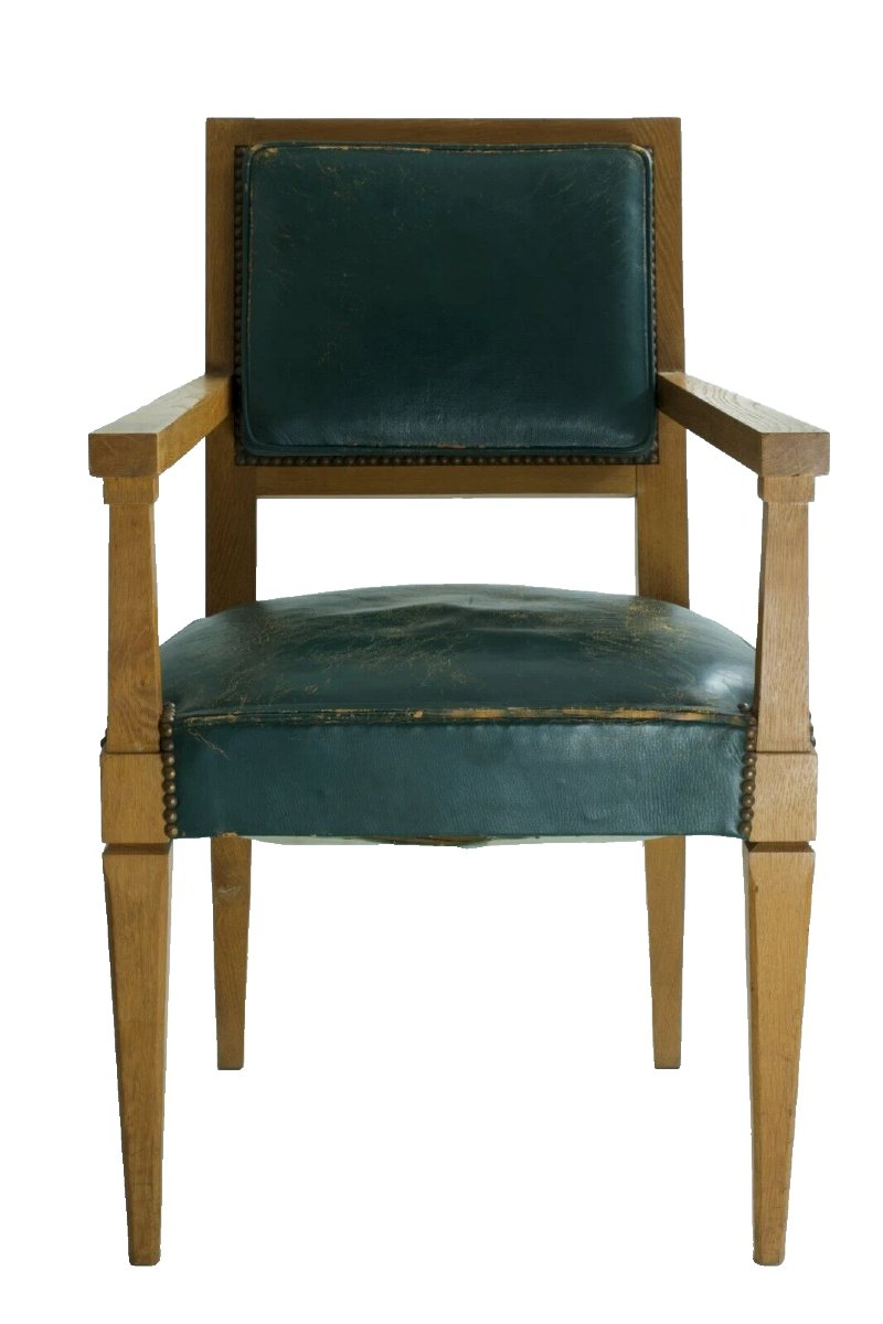 Paire de fauteuils français moderne  cuir 1940-1950, dans le goût d’André Arbus -photo-4
