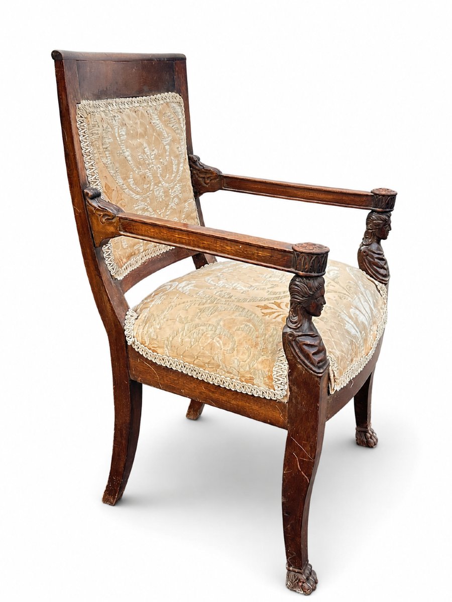 Ancien fauteuil bois sculpté aux cariatides de style Empire Jacob-Desmalter 19e-photo-3