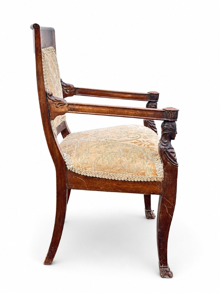 Ancien fauteuil bois sculpté aux cariatides de style Empire Jacob-Desmalter 19e-photo-3
