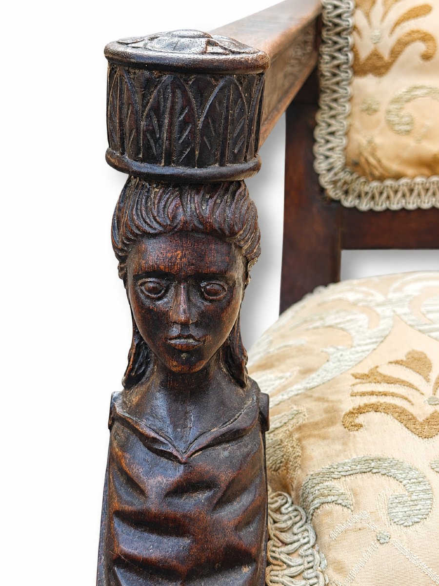 Ancien fauteuil bois sculpté aux cariatides de style Empire Jacob-Desmalter 19e-photo-4