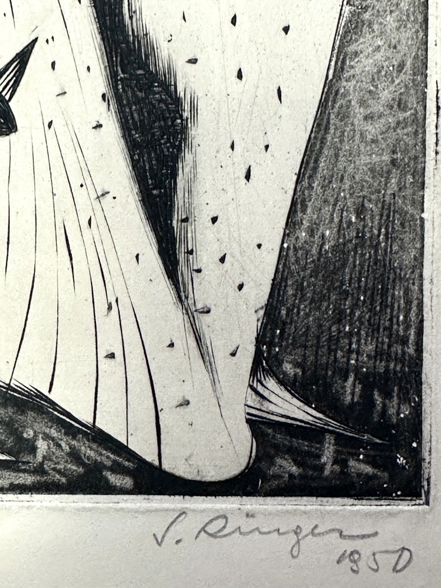 Sam Ringer Composition fantastique gravure figure zoomorphe 1950 EA  école de Paris-photo-3