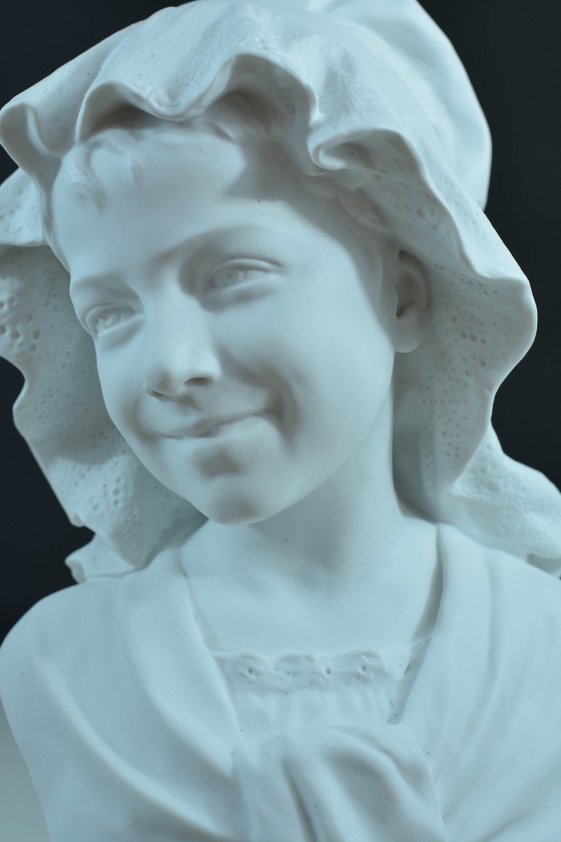 Ernesto Troili  Large Bust Of A Young Girl Wearing A Bonnet – Sèvres Blue Biscuit Porcelain-photo-6