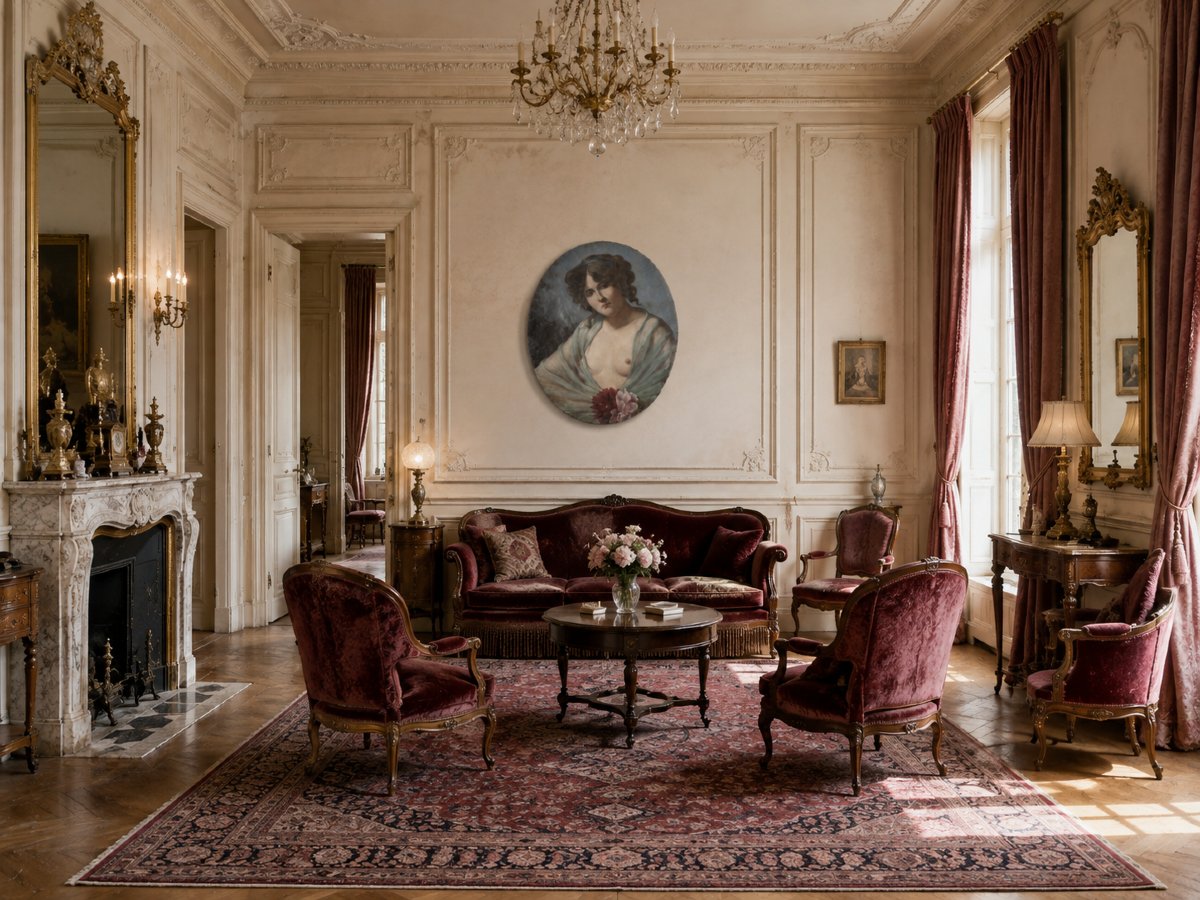 Libertine Painting: Nude Woman, Erotic Boudoir, Alcove, Eroticism, 19th Century, Oval-photo-2