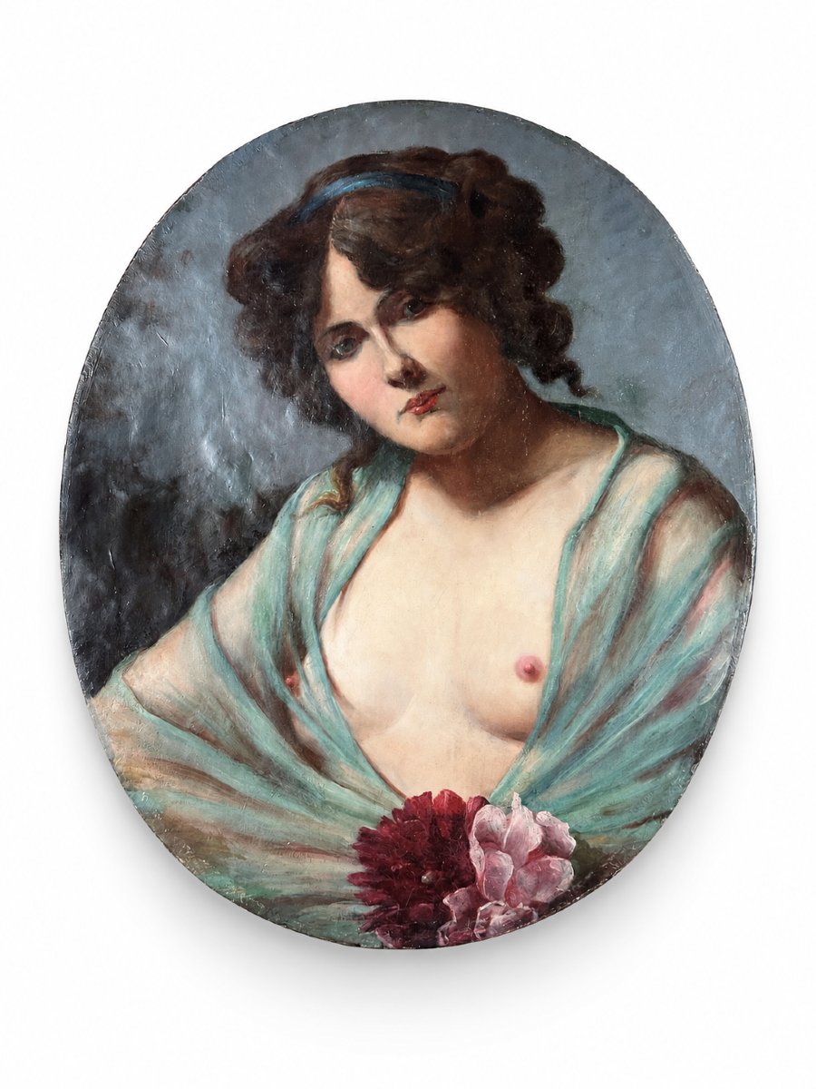 Libertine Painting: Nude Woman, Erotic Boudoir, Alcove, Eroticism, 19th Century, Oval-photo-3