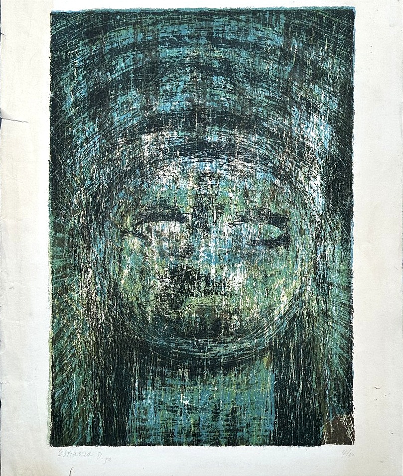 Francisco Espinoza Dueñas, Modern Lithograph, Face, 1960, Peru, Paris, Portrait, 1950